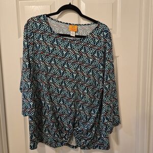 Ruby Rd. Blue and White Geometric Blouse